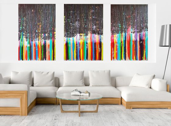 Remember - XXL triptych  textured colorful abstract