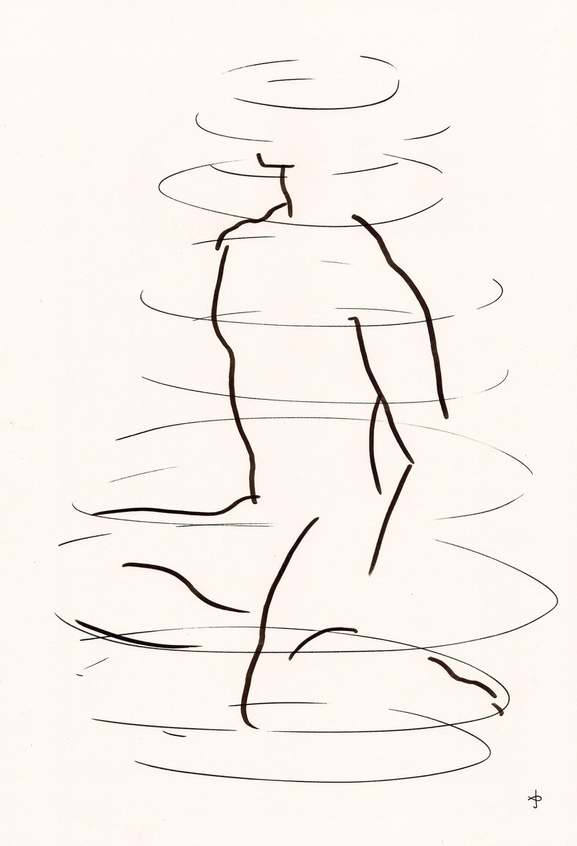 Expressive Portrait Ink Drawing By David Jones, 12 X 17, Still Energy #2509Q, Original Artwork