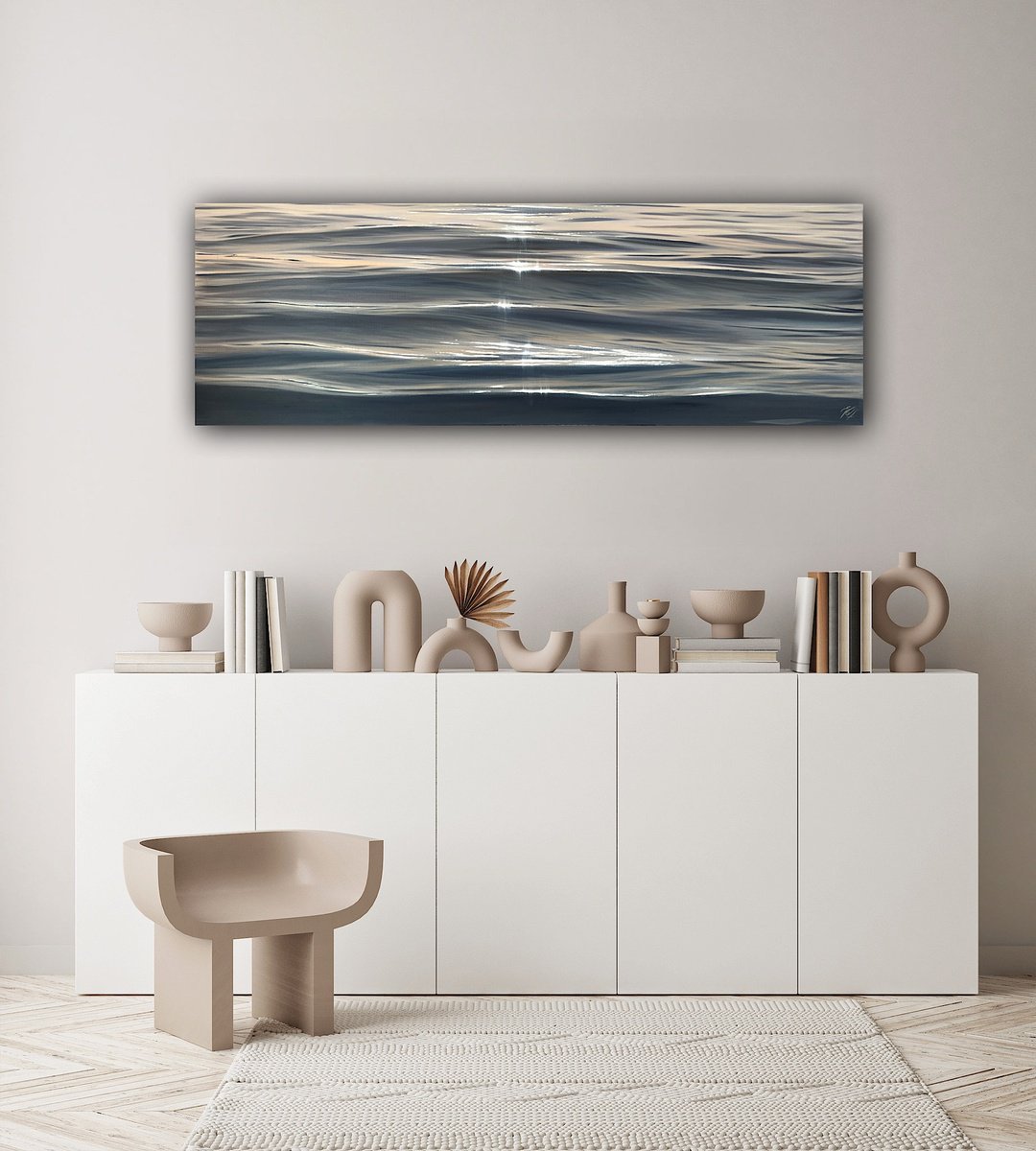 Photorealistic Landscape Oil Painting By Eva Volf, 60 X 20, Sun Kissed, Original Artwork