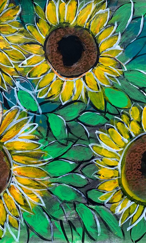 Sunflower Impressions Art Floral Artwork Acrylic Painting for Home Decor by Kumi Muttu