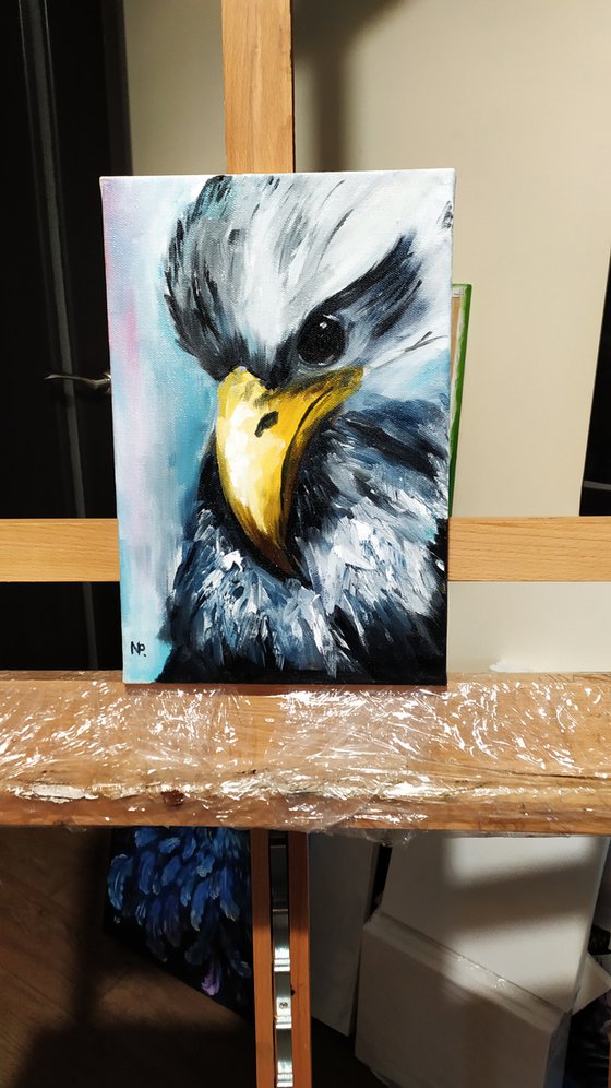 Young eagle, original bird small oil painting, gift idea, art for home