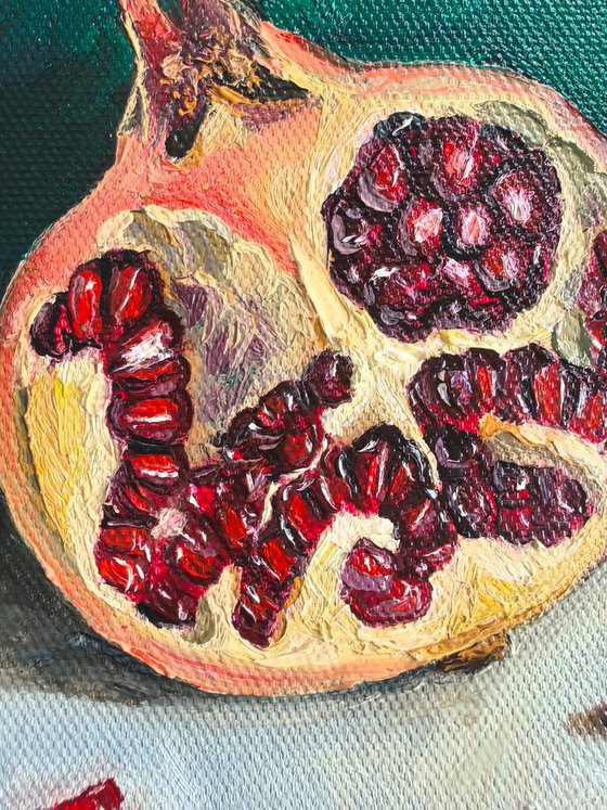 Pomegranate oil painting mini wall art 6x6"