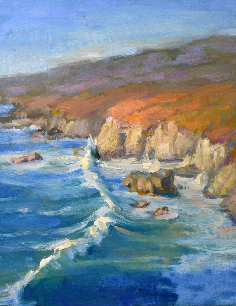 Impressionistic Landscape Oil Painting By Kristina Sellers, 9 X 12", Turquoise Tide, Original Artwork
