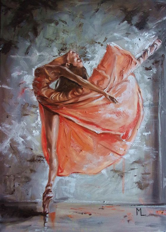 " DANCER... "- ballerina liGHt  ORIGINAL OIL PAINTING, GIFT, PALETTE KNIFE