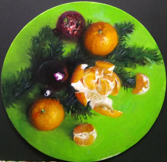 New Year's Tangerines On Green