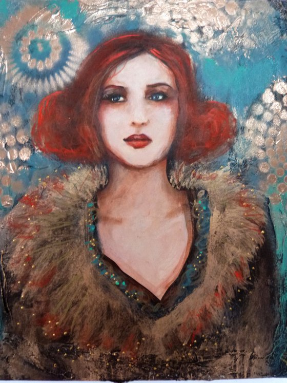 "Lola le soir"  Portrait of a redheaded woman.