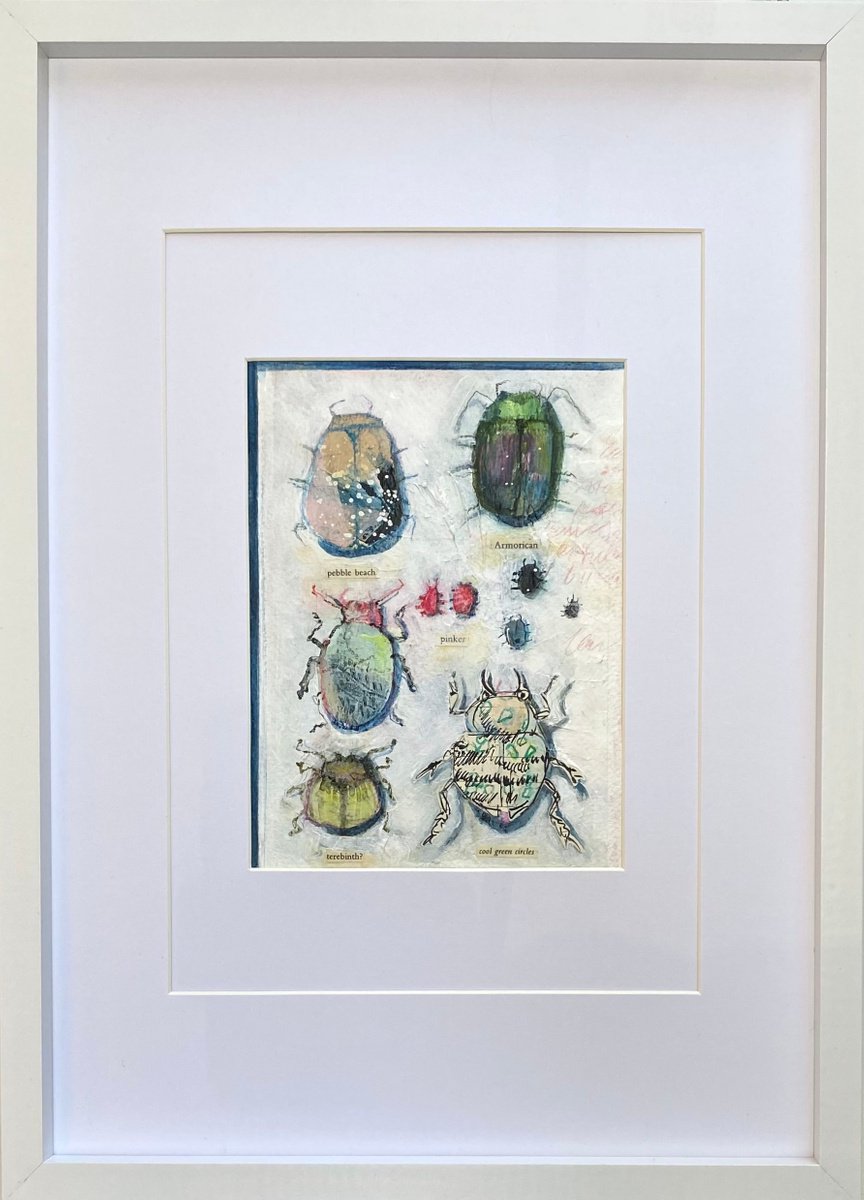 Bug Collection #08 - Framed mixed media abstract Beetle Painting by Luci Power