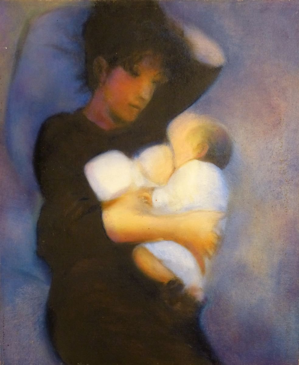 Mother and son 2, oil on canvas 60x75 cm by Frederic Belaubre