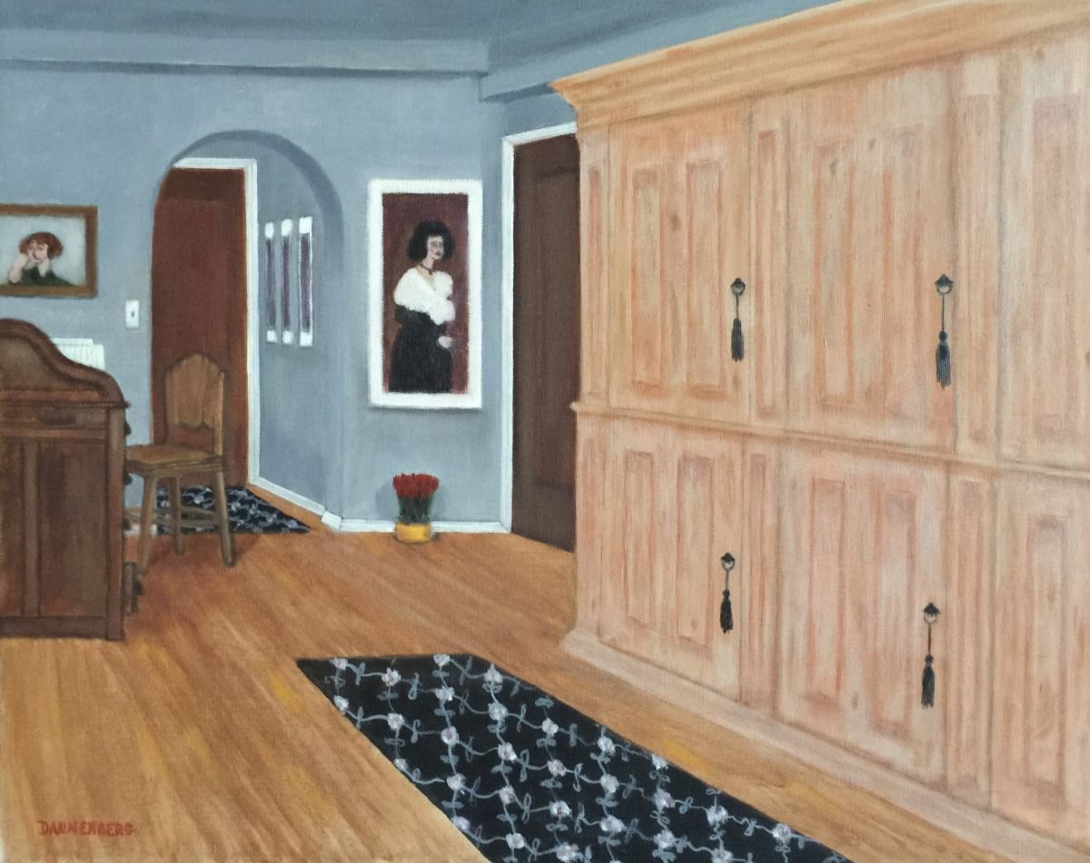 Photorealistic Cityscapes Oil Painting By Leslie Dannenberg, 20 X 16", Hallway 73Rd Street Apartment, Original Artwork