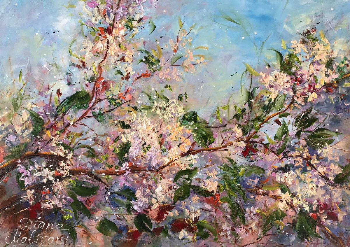 Impressionistic Botanical Oil Painting By Diana Malivani, 28 X 20, Spring, Original Artwork
