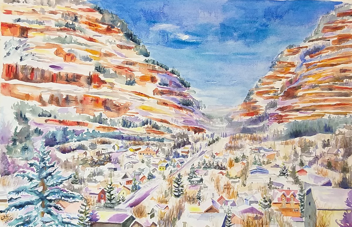 Impressionistic Landscape Watercolour By Geeta Yerra, 23 X 15, Ouray, Colorado, Original Artwork