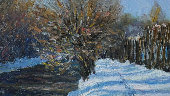 The sunny February day - winter landscape painting