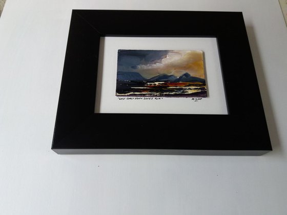 West Coast Study- 2017/2 View to Rum- Scottish Isles - Small Framed Oil Painting 14 x 9.7cm (5.5 x 3.81 Inches)