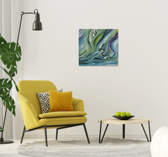 Artificial paradise, 75x70 cm, Original abstract painting, oil on canvas