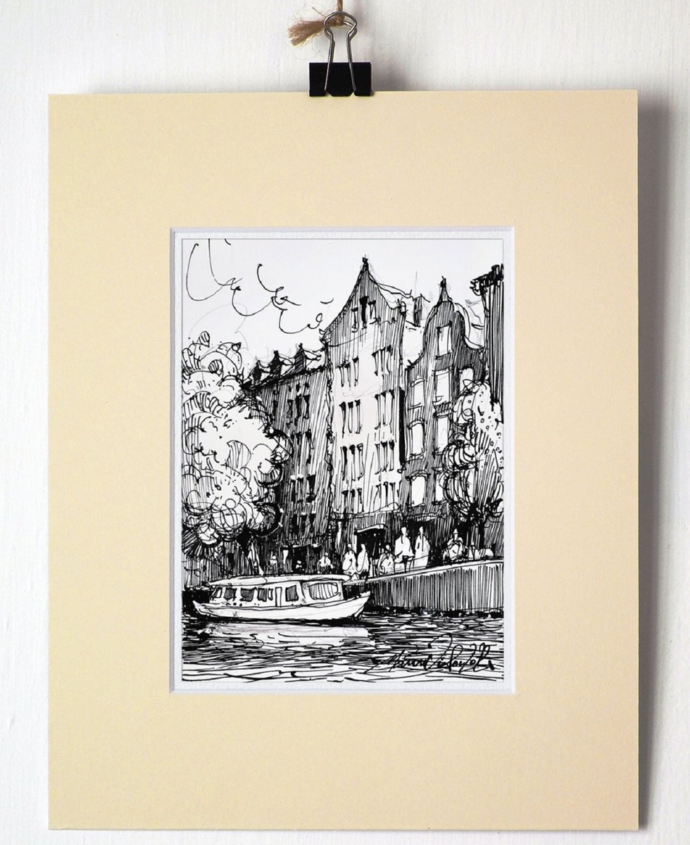 Amsterdam, ink drawing on paper, 2022 by Marin Victor