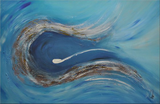 Inside the Wave  - Abstract Art - Acrylic Painting - Canvas Art - Framed Painting - Abstract Golden Sea Painting - Ready to Hang