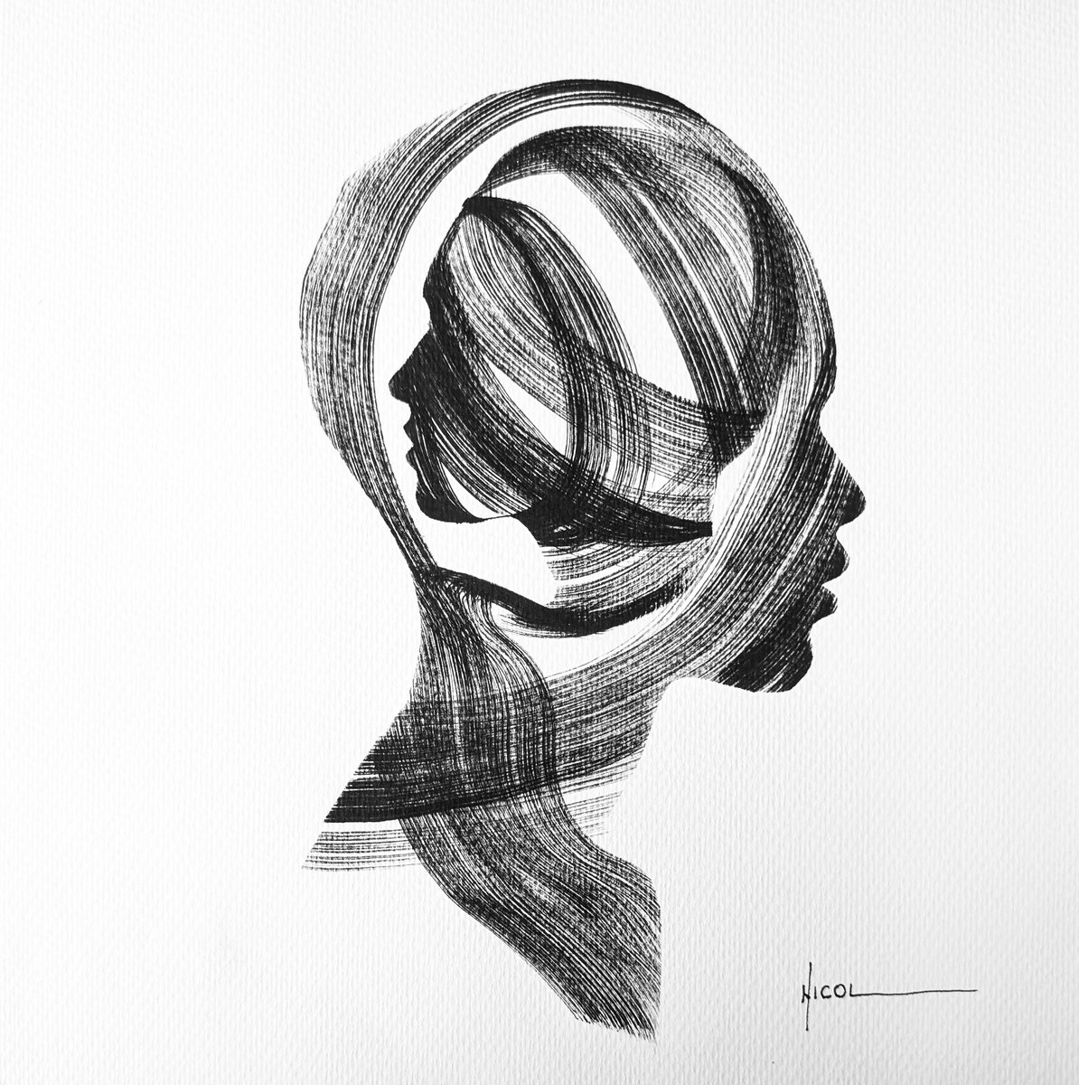 Portrait Painting By Nicol Vacaru, 10 X 10", Unspoken Layers, Original Artwork