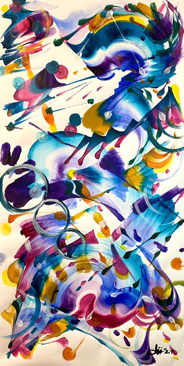 Organic Abstract Acrylic Painting By Daichi Matsusaki, 20 X 39, Color Dance 5-5-24, Original Artwork