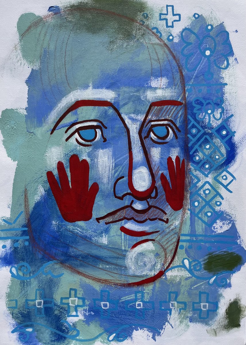 Naive Portrait Acrylic Painting By Yuliia Chaika, 12 X 16", Contemporary Abstract Painting, Original Artwork