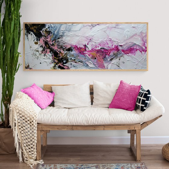 Pretty in Pink 160cm x 60cm White Pink Gold Textured Abstract Art