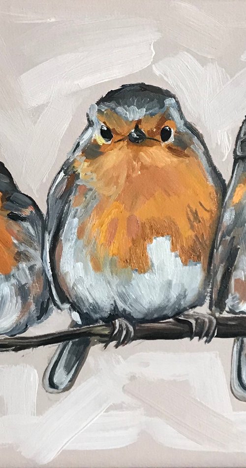 Robin bird Oil Painting framed 23.5x28.5 cm by Leysan Khasanova