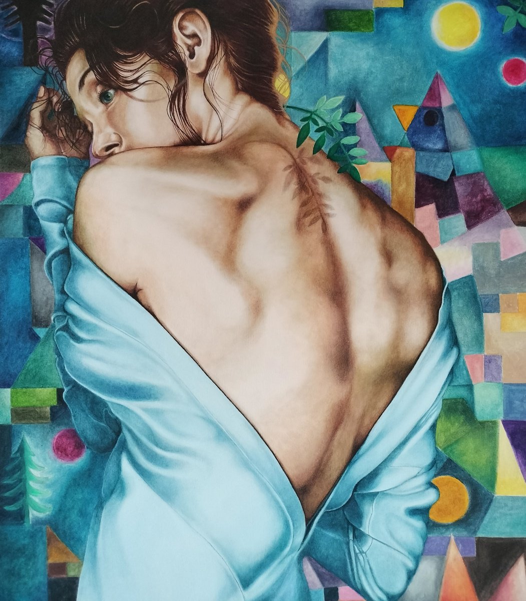 Portrait Oil Painting By Cristina Canamero, 28 X 31, Blue Klee, Original Artwork