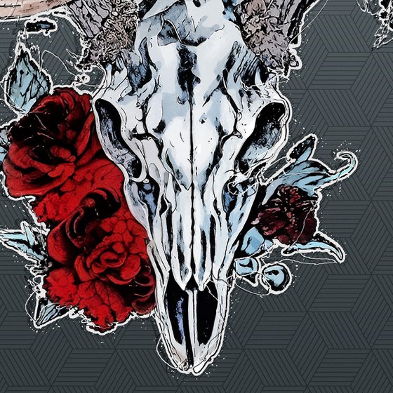 Deer Skull with Flowers