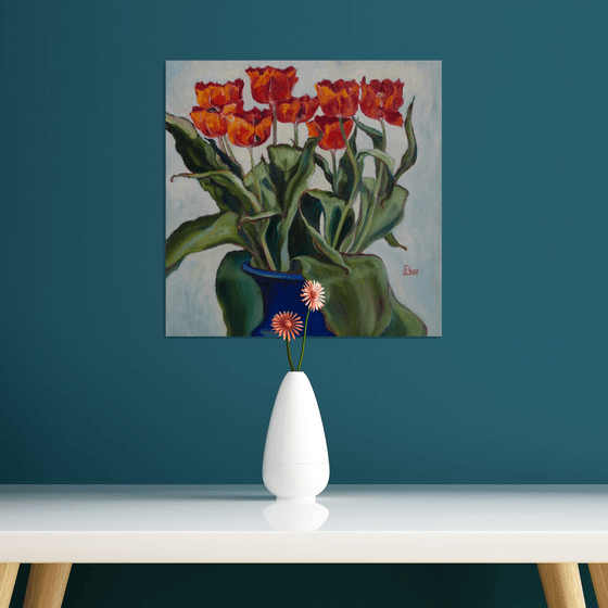 Tulips in a Blue Vase