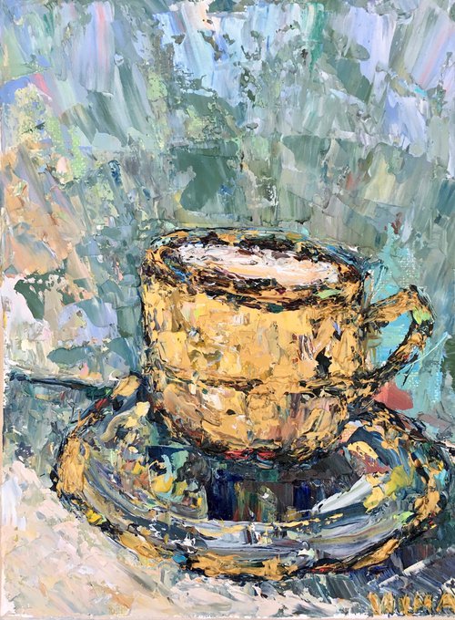 Golden coffee cup by Vilma Gataveckienė