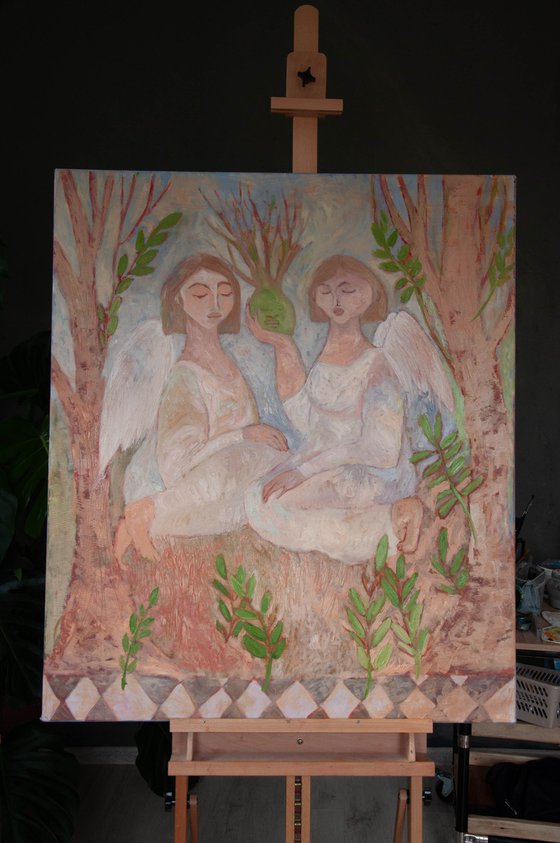 Angels Modern Art, canvas, oil - GARDENS ANGEL - 40x32in (100*80) cm