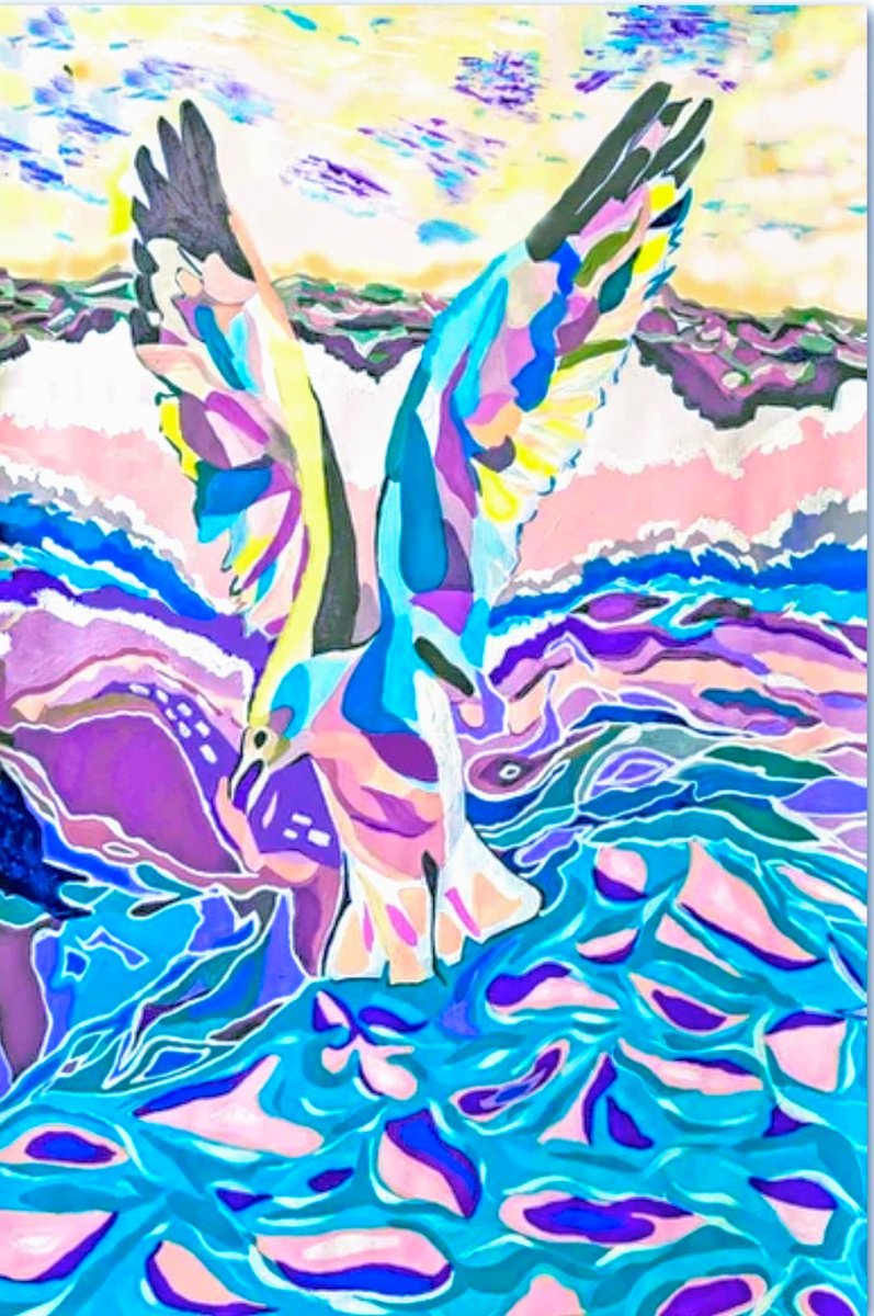 Expressive Landscape Acrylic Painting By Sanja Jancic, 28 X 39", The Flight Of The Seagull Xl, Original Artwork