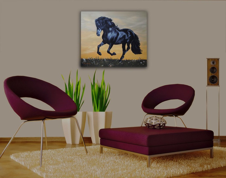 Running Horse Black Horse Painting Canvas Pain Artfinder