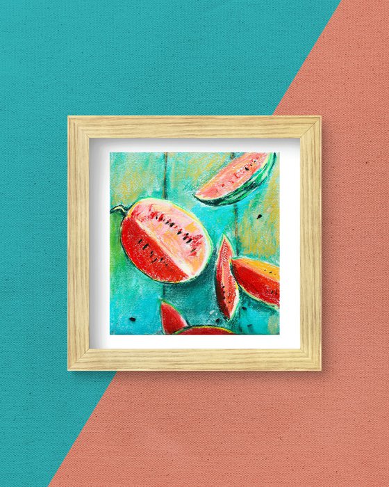 Taste of summer - Watermelon pastel drawing on paper