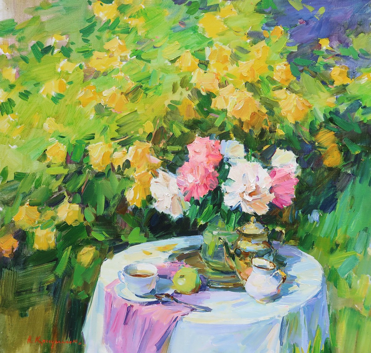 Peonies and tea Rose by Aleksandr Kryushyn