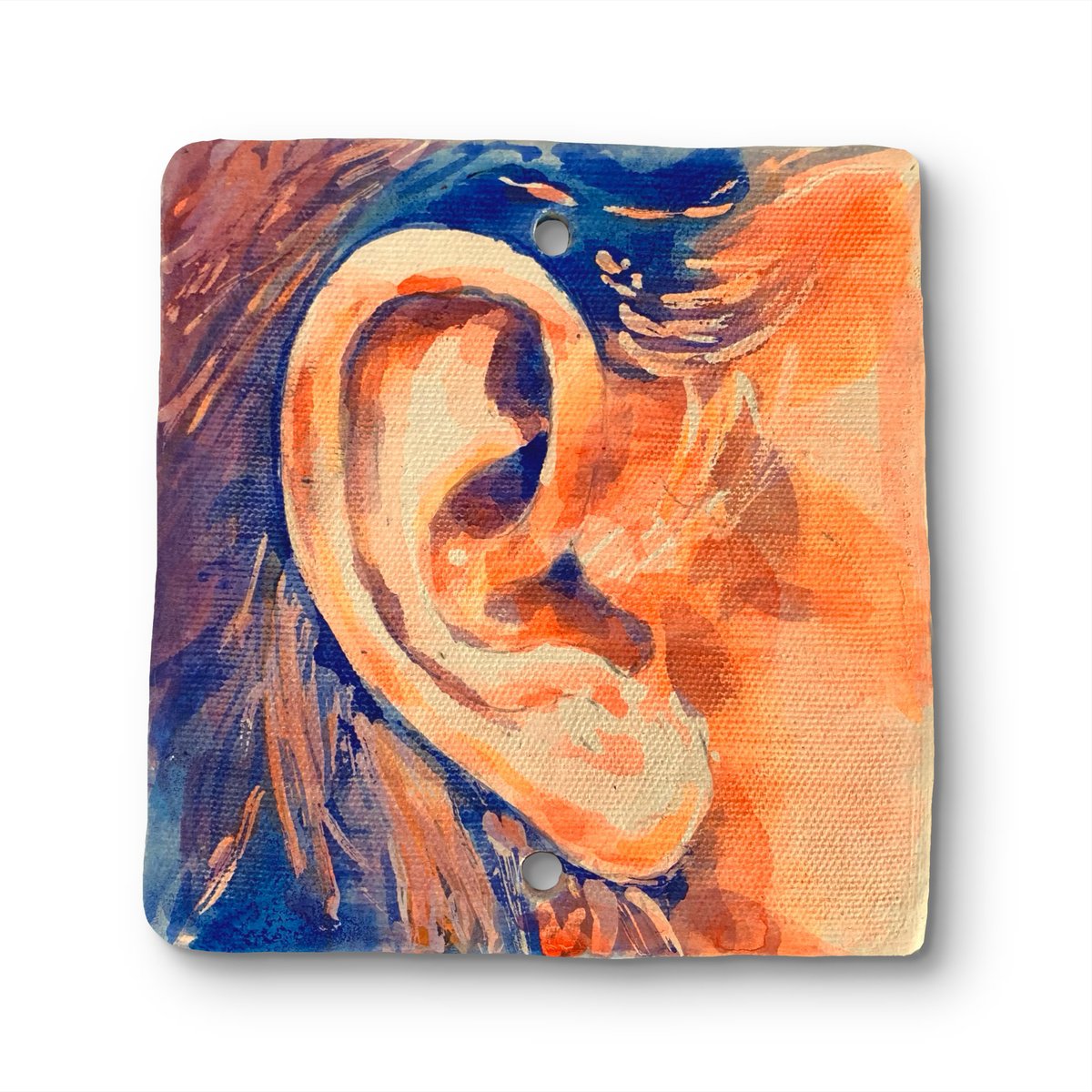 Expressive Portrait Clay Sculpture By Alina Lobanova, 5 X 5, Small Ceramic Ear, Original Artwork