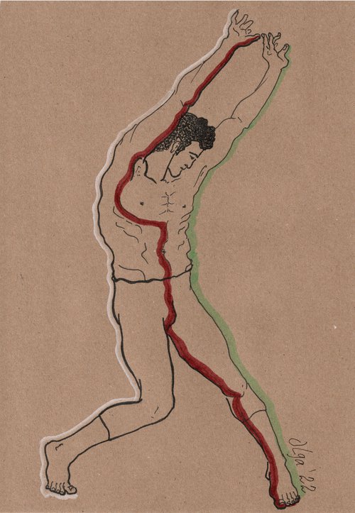 Male dancer - Figure study mixed media drawing by Olga Ivanova