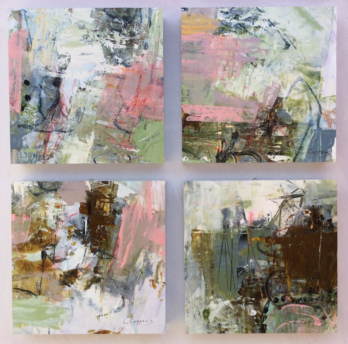 Abstract Acrylic Painting By Linda Coppens, 16 X 16", Ab_T_Wo_Series Of 4_16, Original Artwork