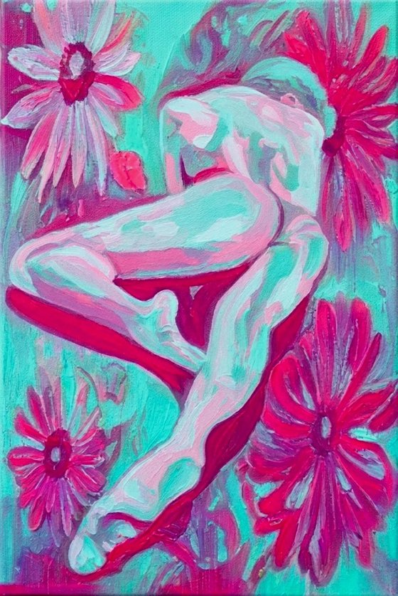 "Cyan Heartbeat" - Abstract Female Figure