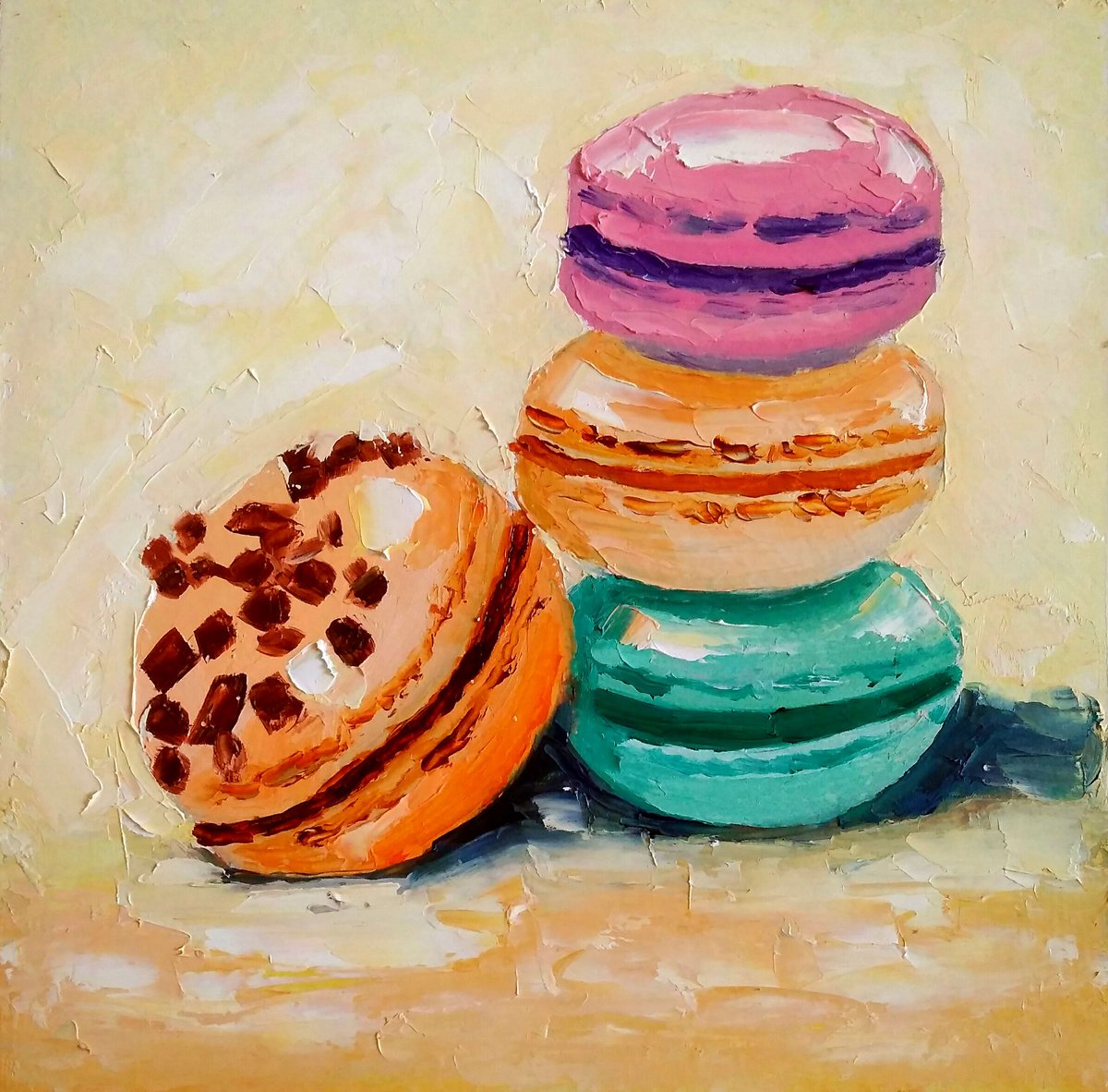 Macarons Oil Painting Original Art Food Artwork Still Life Dessert Wall Art by Yulia Berseneva
