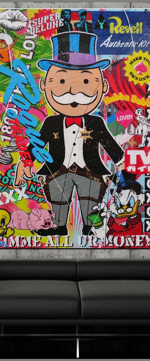 The Banker 140cm x 100cm Monopoly Man Urban Pop Art by Franko