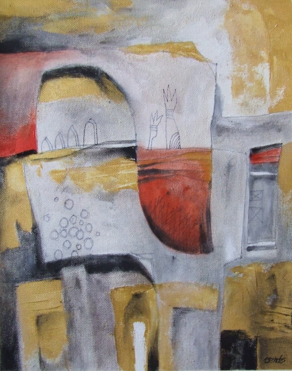 Abstract Oil Painting By Csaba Csendes, 10 X 13, FigyelS?k I., Original Artwork