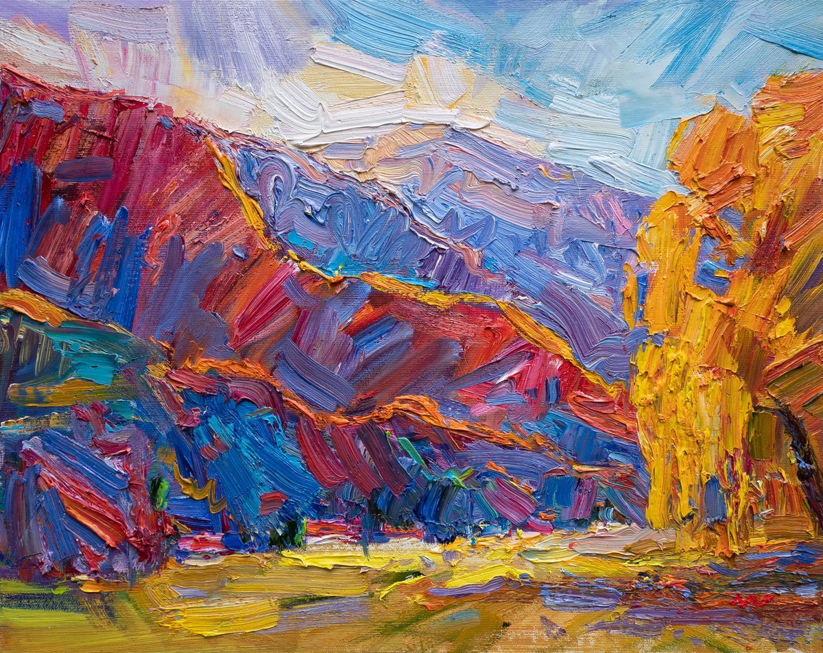 Expressive Landscape Oil Painting By Vasyl Moldavchuk, 20 X 16", Colorful Autumn, Original Artwork