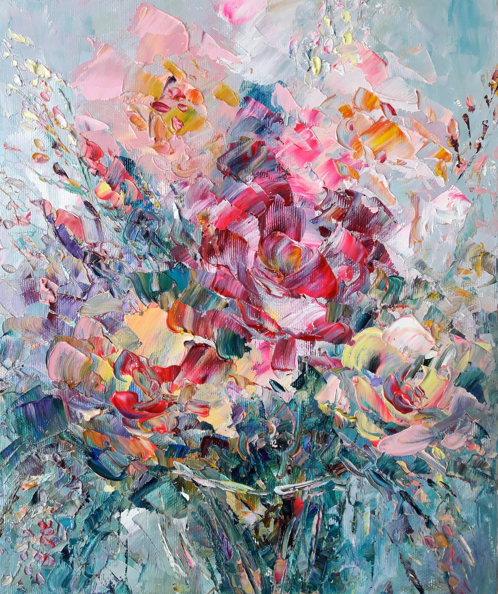 Flowers Painting Floral Original Art Flowers Impasto Floral Painting Canvas by Kseniya Kov... by Kseniya Kovalenko