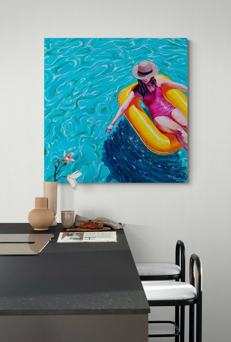 Urban And Pop Acrylic Painting , Floating Into Summer By Tatsiana Yelistratava, 36 X 36, Artwork For Sale On Artfinder
