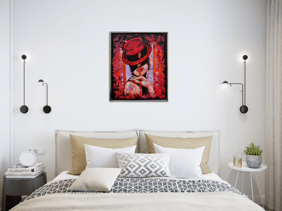 In The Shade - Original Modern Painting Art on Canvas with Floating Frame Ready To Hang