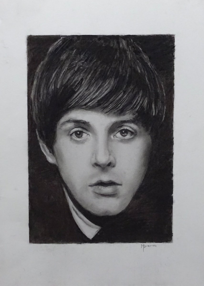 Photorealistic Portrait Charcoal Drawing By Mel Davies Original Art, 12 X 17", Paul Mccartney, Original Artwork