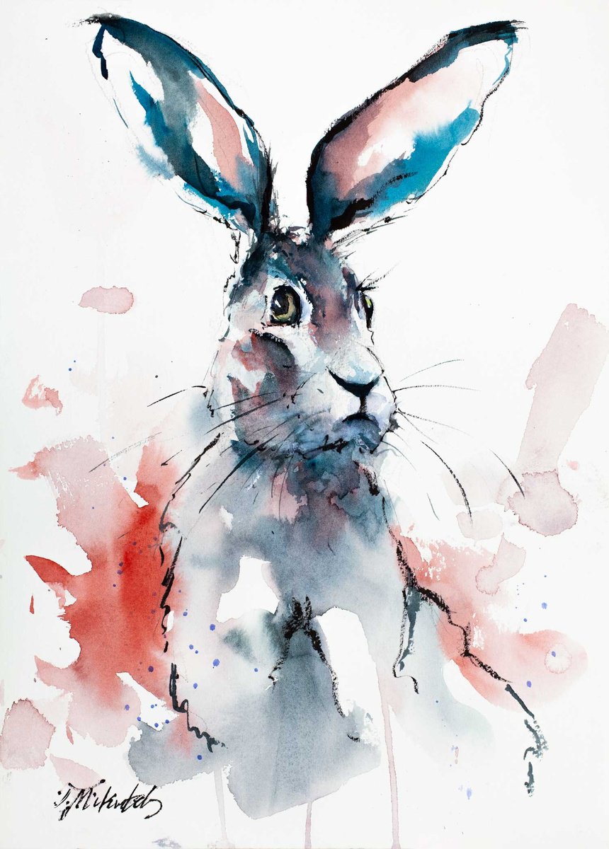 Impressionistic Animal Watercolour By Tomasz Mikutel, 10 X 14", Hare I, Original Artwork