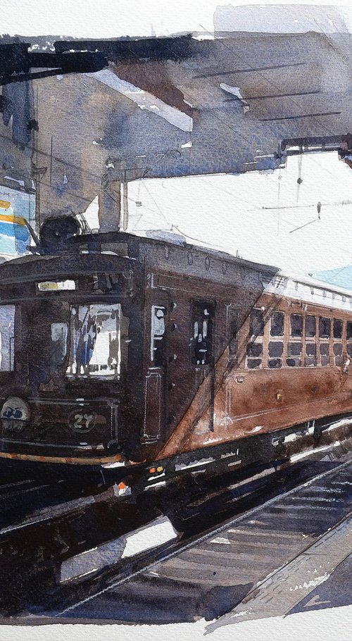Nostalgic Brown Tram / Sketch by Masato Watanabe