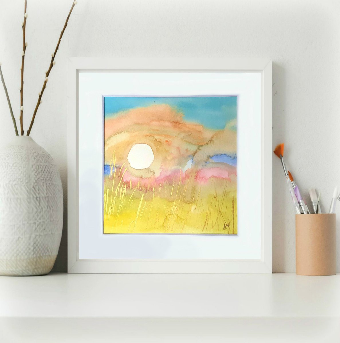 Sun study Two - mounted watercolour, small gift idea by Lisa Mann