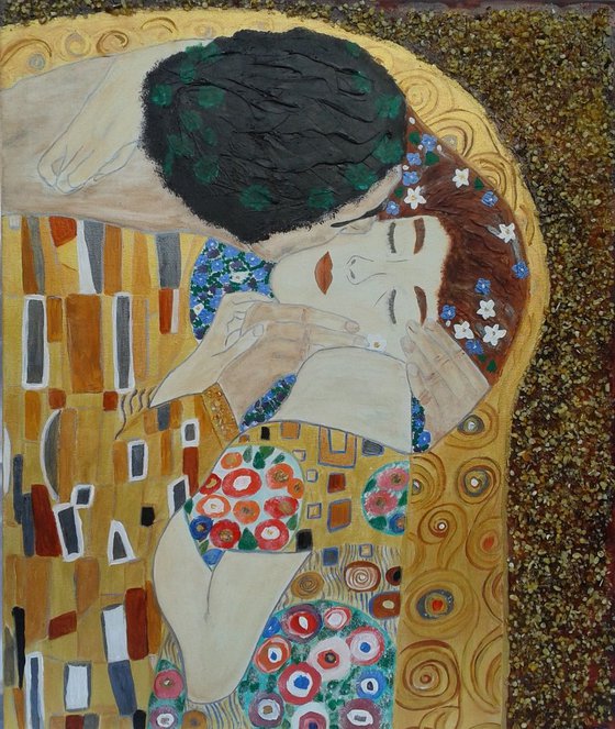 The Kiss. Abstract  Acrylic Painting and Natural Amber